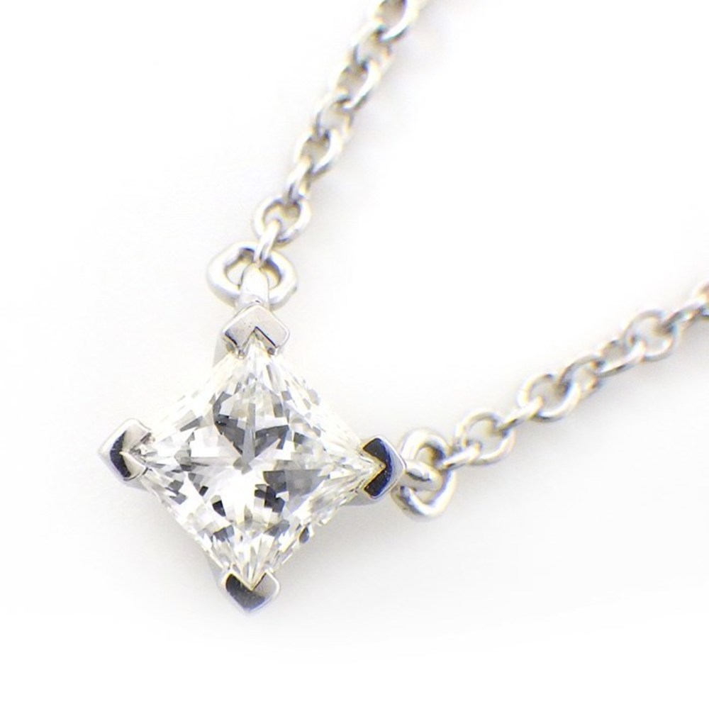 Tiffany Solitaire Square Princess Cut Diamond Necklace Platinum